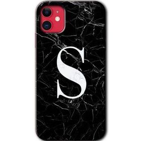 Apple iPhone 11 Siyah Mermer Desenli Ş Harfi Baskılı Uyumlu Silikon Kılıf
