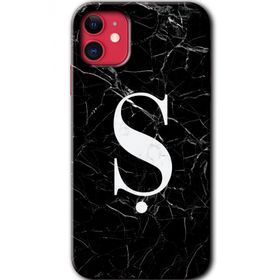 Apple iPhone 11 Siyah Mermer Desenli Ş Harfi Baskılı Uyumlu Silikon Kılıf