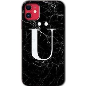 Apple iPhone 11 Siyah Mermer Desenli Ü Harfi Baskılı Uyumlu Silikon Kılıf