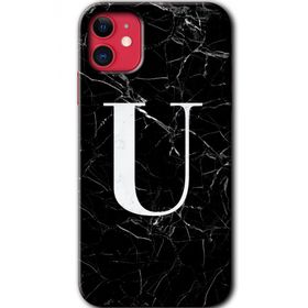 Apple iPhone 11 Siyah Mermer Desenli Ü Harfi Baskılı Uyumlu Silikon Kılıf