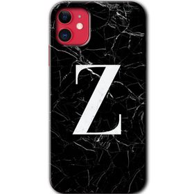 Apple iPhone 11 Siyah Mermer Desenli Z Harfi Baskılı Uyumlu Silikon Kılıf