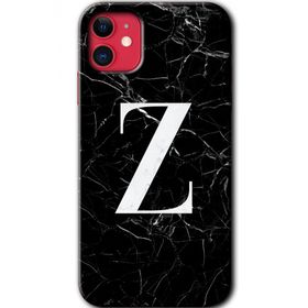 Apple iPhone 11 Siyah Mermer Desenli Z Harfi Baskılı Uyumlu Silikon Kılıf