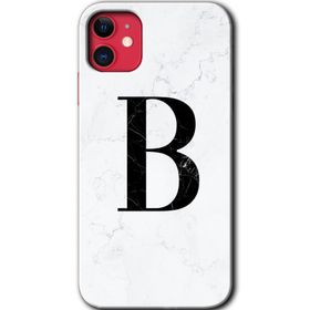 Apple iPhone 12 Beyaz Mermer Desenli B Harfi Baskılı Uyumlu Silikon Kılıf