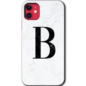 Apple iPhone 12 Beyaz Mermer Desenli B Harfi Baskılı Uyumlu Silikon Kılıf
