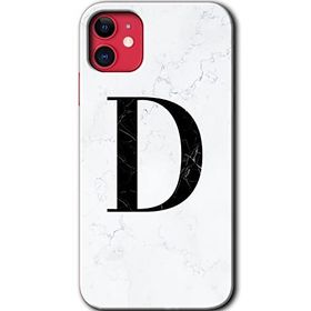 Apple iPhone 12 Beyaz Mermer Desenli D Harfi Baskılı Uyumlu Silikon Kılıf