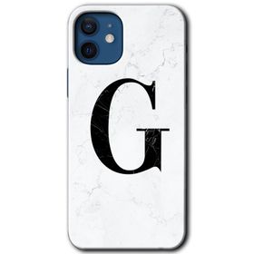 Apple iPhone 12 Beyaz Mermer Desenli D Harfi Baskılı Uyumlu Silikon Kılıf