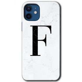 Apple iPhone 12 Beyaz Mermer Desenli F Harfi Baskılı Uyumlu Silikon Kılıf