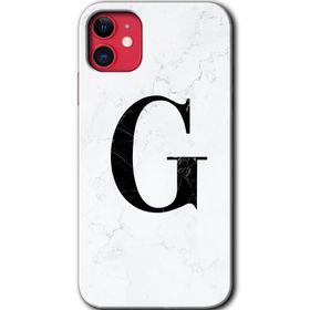 Apple iPhone 12 Beyaz Mermer Desenli G Harfi Baskılı Uyumlu Silikon Kılıf