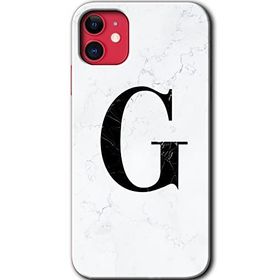Apple iPhone 12 Beyaz Mermer Desenli G Harfi Baskılı Uyumlu Silikon Kılıf