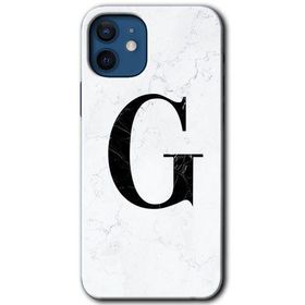 Apple iPhone 12 Beyaz Mermer Desenli G Harfi Baskılı Uyumlu Silikon Kılıf