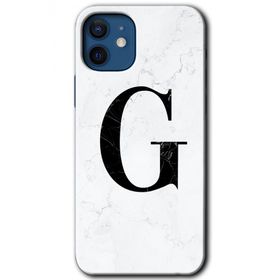 Apple iPhone 12 Beyaz Mermer Desenli G Harfi Baskılı Uyumlu Silikon Kılıf