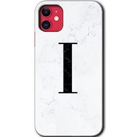 Apple iPhone 12 Beyaz Mermer Desenli I Harfi Baskılı Uyumlu Silikon Kılıf