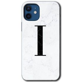 Apple iPhone 12 Beyaz Mermer Desenli I Harfi Baskılı Uyumlu Silikon Kılıf
