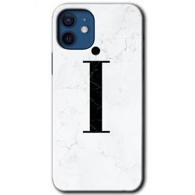 Apple iPhone 12 Beyaz Mermer Desenli I Harfi Baskılı Uyumlu Silikon Kılıf