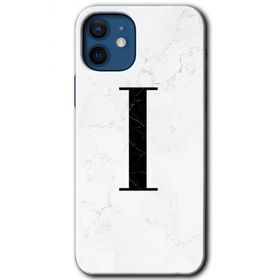 Apple iPhone 12 Beyaz Mermer Desenli I Harfi Baskılı Uyumlu Silikon Kılıf