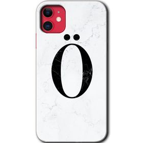 Apple iPhone 12 Beyaz Mermer Desenli Ö Harfi Baskılı Uyumlu Silikon Kılıf