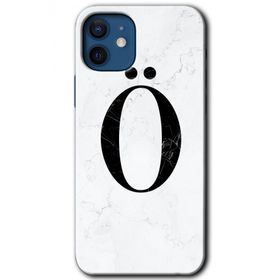 Apple iPhone 12 Beyaz Mermer Desenli Ö Harfi Baskılı Uyumlu Silikon Kılıf