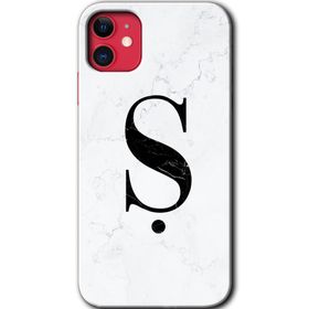 Apple iPhone 12 Beyaz Mermer Desenli Ş Harfi Baskılı Uyumlu Silikon Kılıf