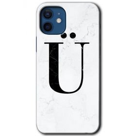 Apple iPhone 12 Beyaz Mermer Desenli Ü Harfi Baskılı Uyumlu Silikon Kılıf
