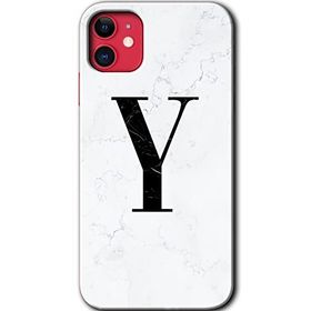 Apple iPhone 12 Beyaz Mermer Desenli Y Harfi Baskılı Uyumlu Silikon Kılıf