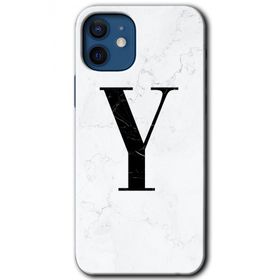 Apple iPhone 12 Beyaz Mermer Desenli Y Harfi Baskılı Uyumlu Silikon Kılıf