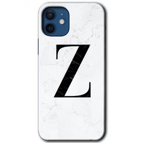 Apple iPhone 12 Beyaz Mermer Desenli Z Harfi Baskılı Uyumlu Silikon Kılıf