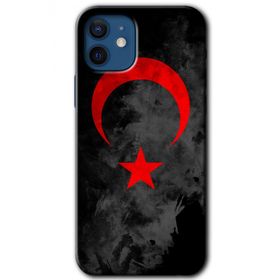 Apple iPhone 12 Black Ayyıldız Baskılı Uyumlu Silikon Kılıf