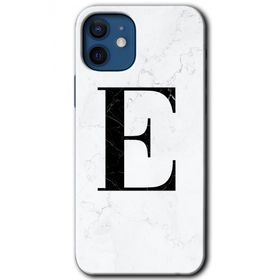 Apple iPhone 12 Mini Beyaz Mermer Desenli E Harfi Baskılı Uyumlu Silikon Kılıf