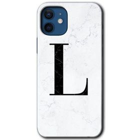 Apple iPhone 12 Mini Beyaz Mermer Desenli L Harfi Baskılı Uyumlu Silikon Kılıf