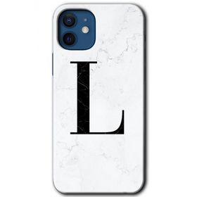 Apple iPhone 12 Mini Beyaz Mermer Desenli L Harfi Baskılı Uyumlu Silikon Kılıf