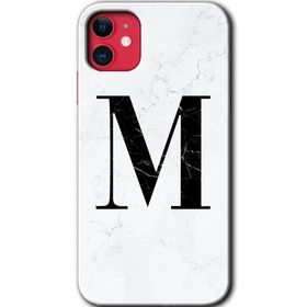 Apple iPhone 12 Mini Beyaz Mermer Desenli M Harfi Baskılı Uyumlu Silikon Kılıf