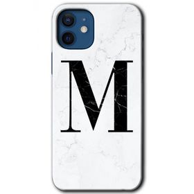 Apple iPhone 12 Mini Beyaz Mermer Desenli M Harfi Baskılı Uyumlu Silikon Kılıf