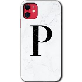 Apple iPhone 12 Mini Beyaz Mermer Desenli P Harfi Baskılı Uyumlu Silikon Kılıf