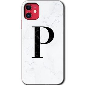 Apple iPhone 12 Mini Beyaz Mermer Desenli P Harfi Baskılı Uyumlu Silikon Kılıf