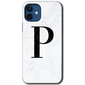 Apple iPhone 12 Mini Beyaz Mermer Desenli P Harfi Baskılı Uyumlu Silikon Kılıf