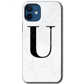 Apple iPhone 12 Mini Beyaz Mermer Desenli U Harfi Baskılı Uyumlu Silikon Kılıf