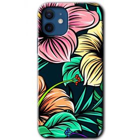 Apple iPhone 12 Mini Çizim Çiçekler Baskılı Uyumlu Silikon Kılıf