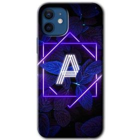 Apple iPhone 12 Mini Dark Neon Yaprak A Harfi Baskılı Uyumlu Silikon Kılıf