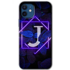 Apple iPhone 12 Mini Dark Neon Yaprak J Harfi Baskılı Uyumlu Silikon Kılıf