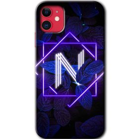 Apple iPhone 12 Mini Dark Neon Yaprak N Harfi Baskılı Uyumlu Silikon Kılıf