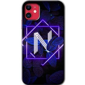 Apple iPhone 12 Mini Dark Neon Yaprak N Harfi Baskılı Uyumlu Silikon Kılıf