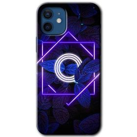 Apple iPhone 12 Mini Dark Neon Yaprak O Harfi Baskılı Uyumlu Silikon Kılıf