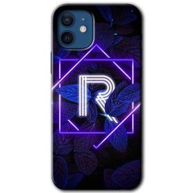 Apple iPhone 12 Mini Dark Neon Yaprak R Harfi Baskılı Uyumlu Silikon Kılıf