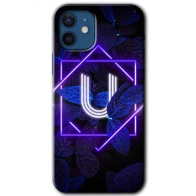 Apple iPhone 12 Mini Dark Neon Yaprak U Harfi Baskılı Uyumlu Silikon Kılıf
