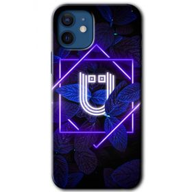 Apple iPhone 12 Mini Dark Neon Yaprak U Harfi Baskılı Uyumlu Silikon Kılıf