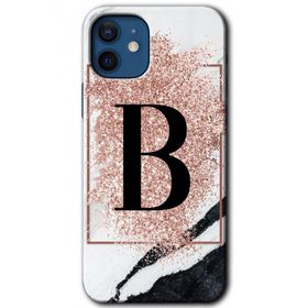 Apple iPhone 12 Mini Pembe Mermer Desenli B Harfi Baskılı Uyumlu Silikon Kılıf