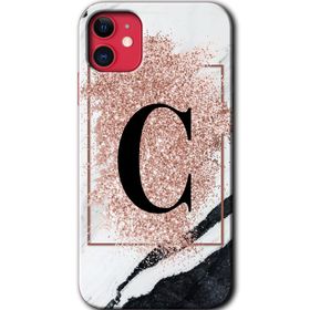 Apple iPhone 12 Mini Pembe Mermer Desenli C Harfi Baskılı Uyumlu Silikon Kılıf