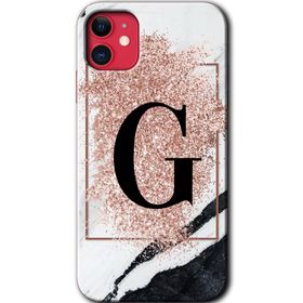 Apple iPhone 12 Mini Pembe Mermer Desenli G Harfi Baskılı Uyumlu Silikon Kılıf