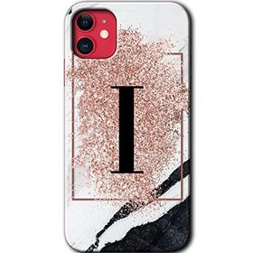 Apple iPhone 12 Mini Pembe Mermer Desenli I Harfi Baskılı Uyumlu Silikon Kılıf