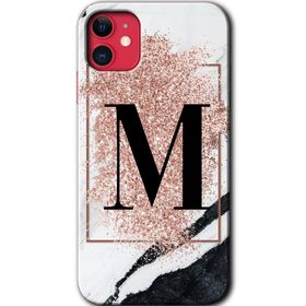 Apple iPhone 12 Mini Pembe Mermer Desenli M Harfi Baskılı Uyumlu Silikon Kılıf
